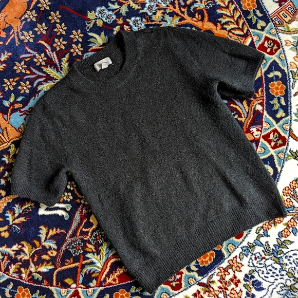 Black Wool Blend Top Short Sleeved - Picture 3 of 6